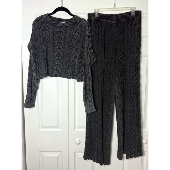 Fashion Nova Mineral Washed Black Grey Sweater & Pants Textured Set Size XL - Picture 3 of 5